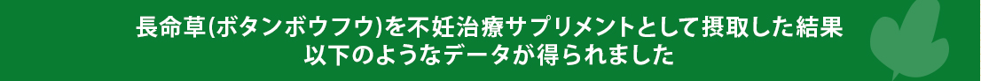 長命草(ボタンボウフウ)を不妊治療サプリメントとして摂取した結果<br>以下のようなデータが得られました